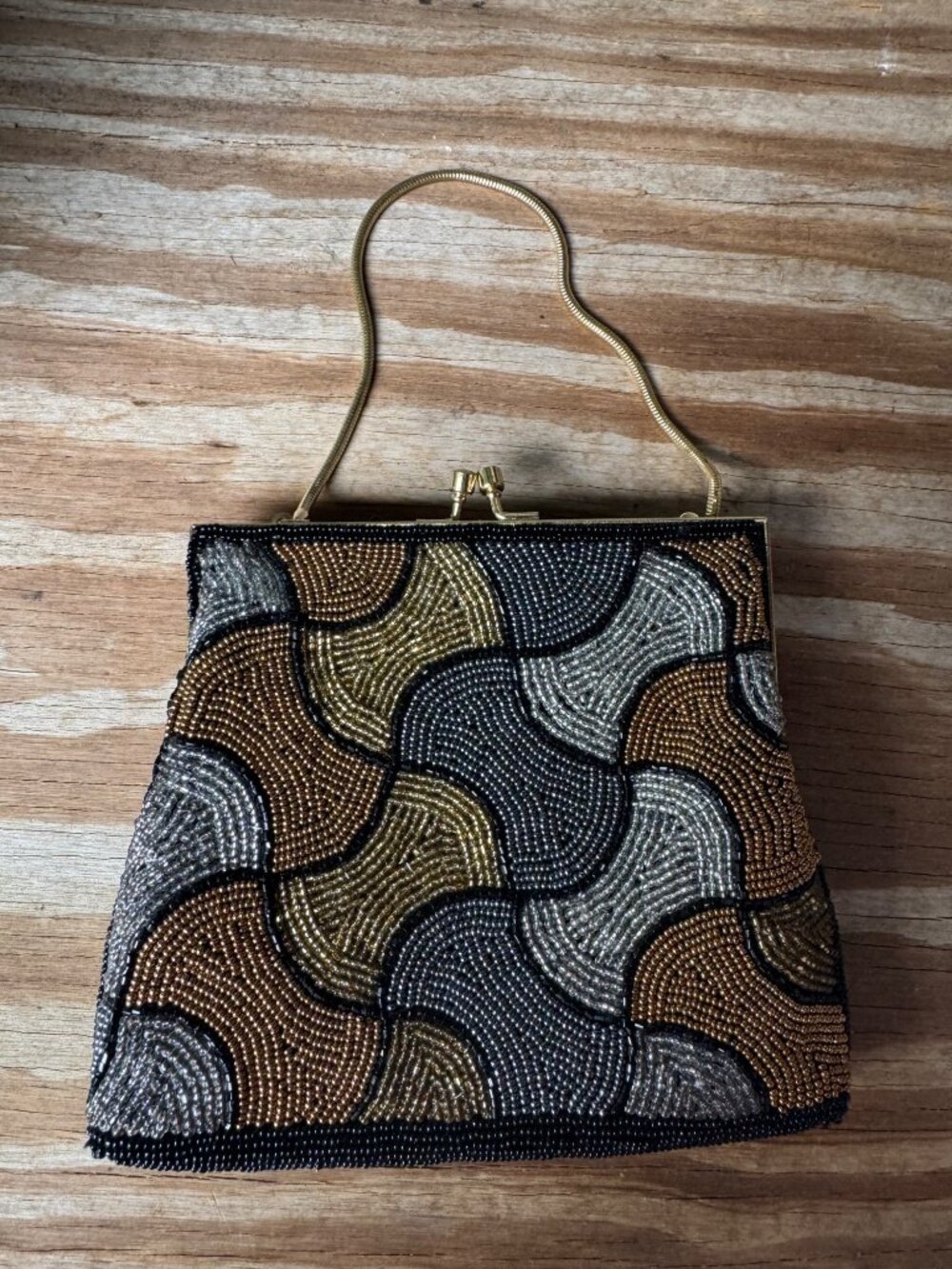 Unbranded Handbag Women Beaded Evening Clutch Gold Handle Metallic Art Deco